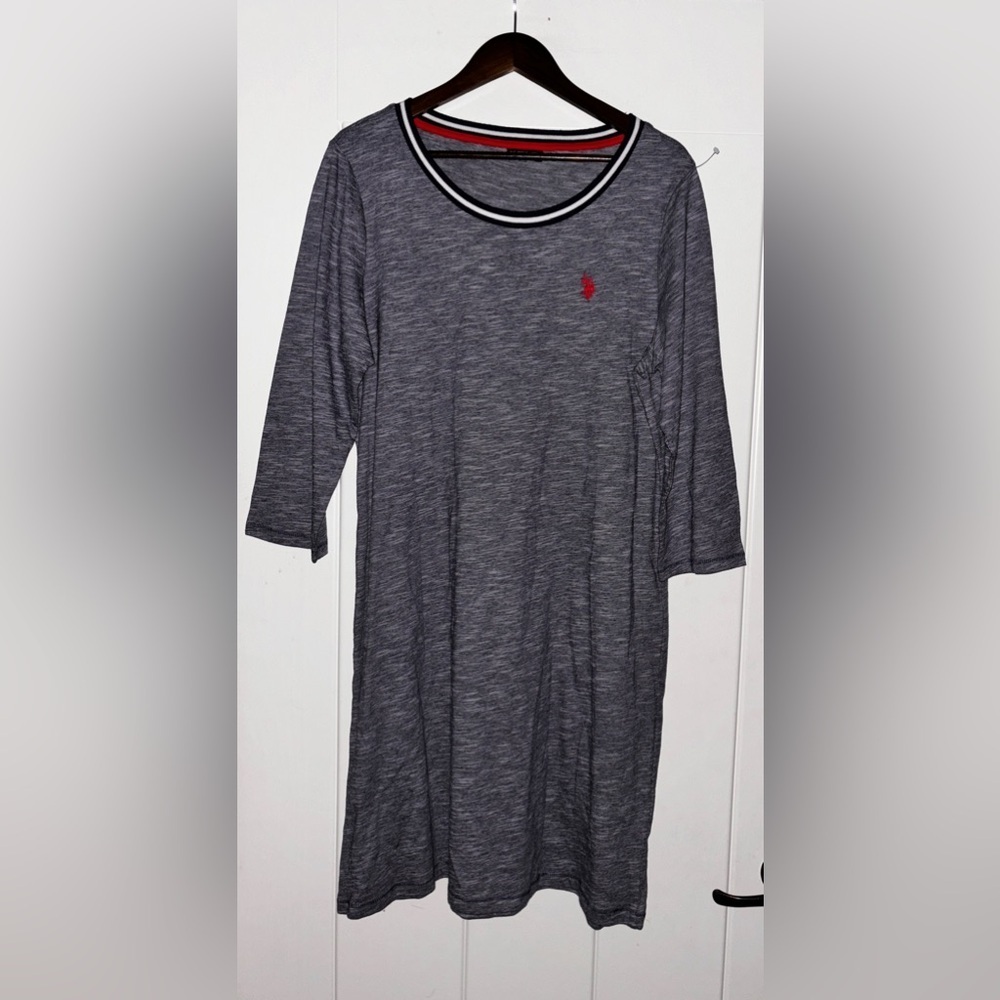 U.S. Polo Pony Logo Equestrian Gray Striped Slip On Shirtdress Women M